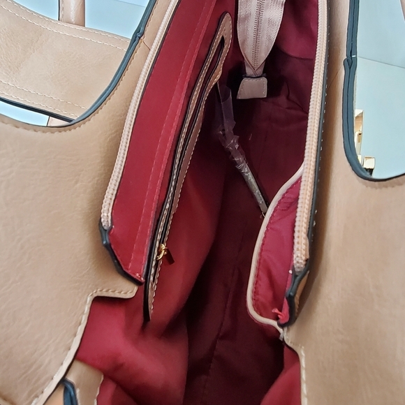 American Bee 3 piece Women Stylish Tan Leather Handbag Set - Picture 11 of 16